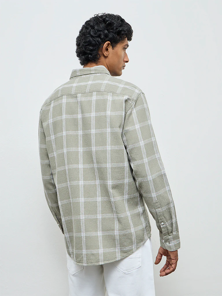 WES Casuals Sage Checks Relaxed-Fit Cotton Shirt - Image 4