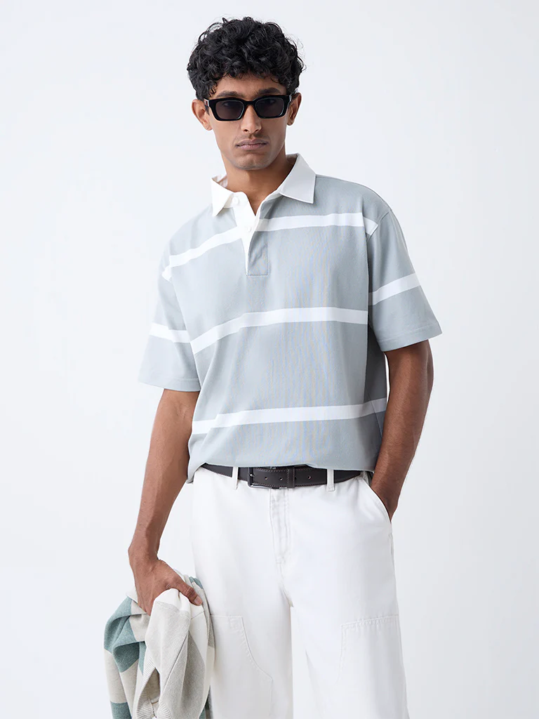 WES Casuals Sage Relaxed Fit Cotton-Blend Polo T-Shirt - Image 2