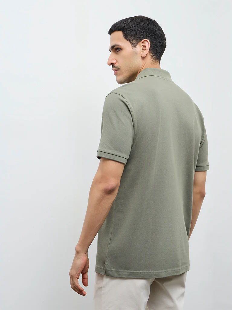 WES Casuals Sage Solid Relaxed-Fit Cotton-Blend Polo T-Shirt - Image 5