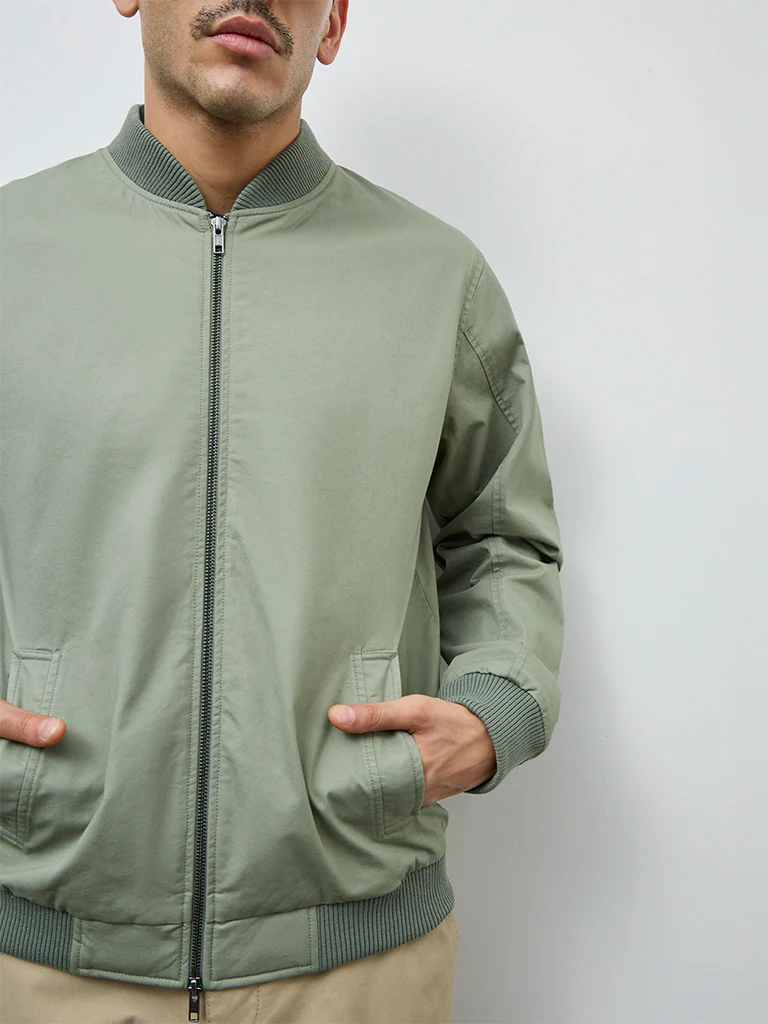WES Casuals Sage Solid Relaxed-Fit Cotton Jacket - Image 4