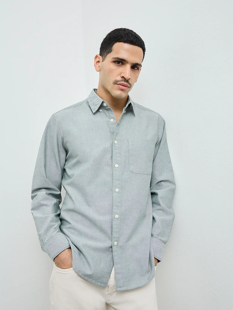 WES Casuals Sage Solid Relaxed-Fit Cotton Shirt - Image 3