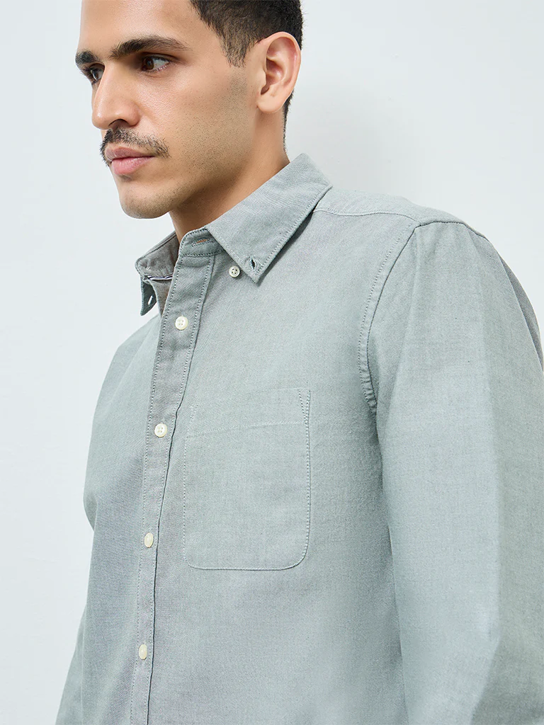 WES Casuals Sage Solid Relaxed-Fit Cotton Shirt - Image 4