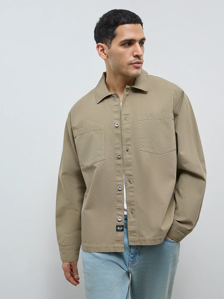 WES Casuals Sage Solid Relaxed-Fit Cotton Shirt - Image 3