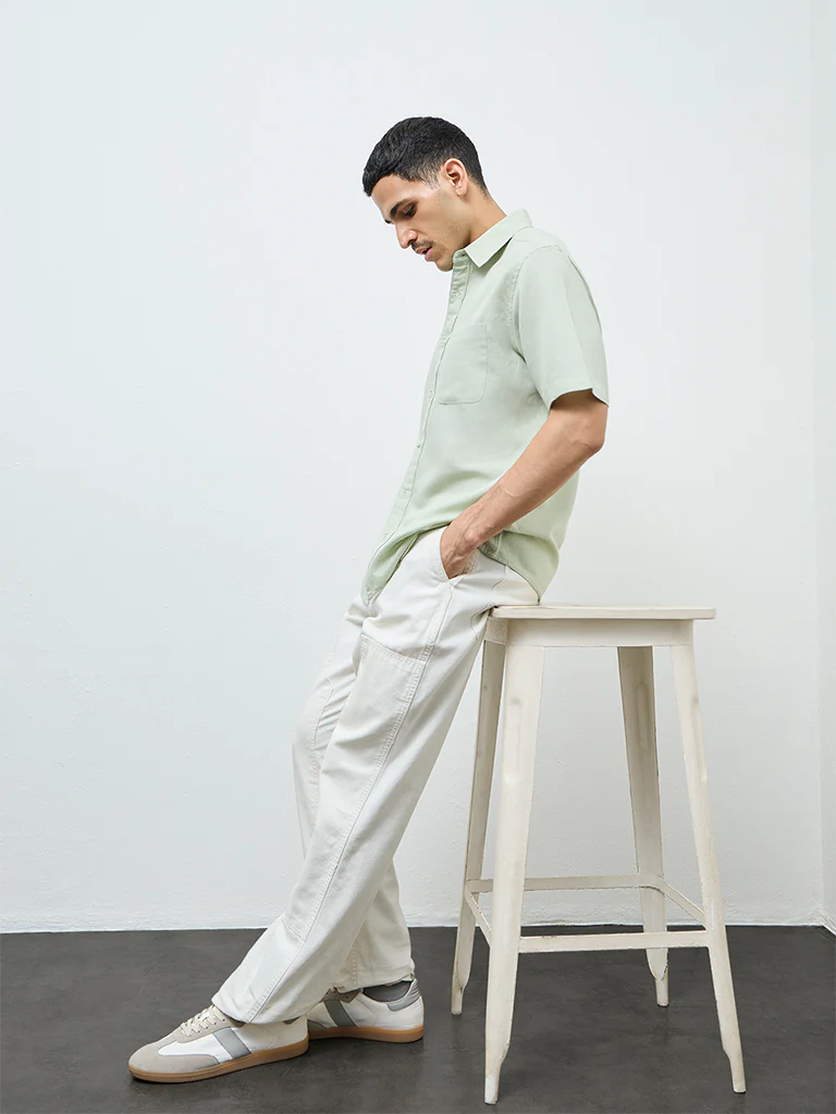 WES Casuals Sage Solid Relaxed-Fit Linen-Blend Shirt - Image 3