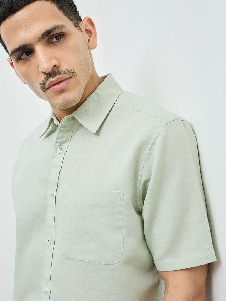 WES Casuals Sage Solid Relaxed-Fit Linen-Blend Shirt - Image 4