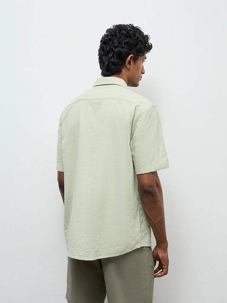 WES Casuals Sage Stripe Textured Relaxed-Fit Cotton Shirt - Image 5