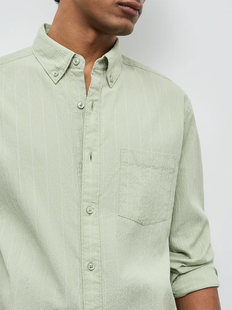 WES Casuals Sage Striped Relaxed-Fit Cotton-Blend Shirt - Image 3