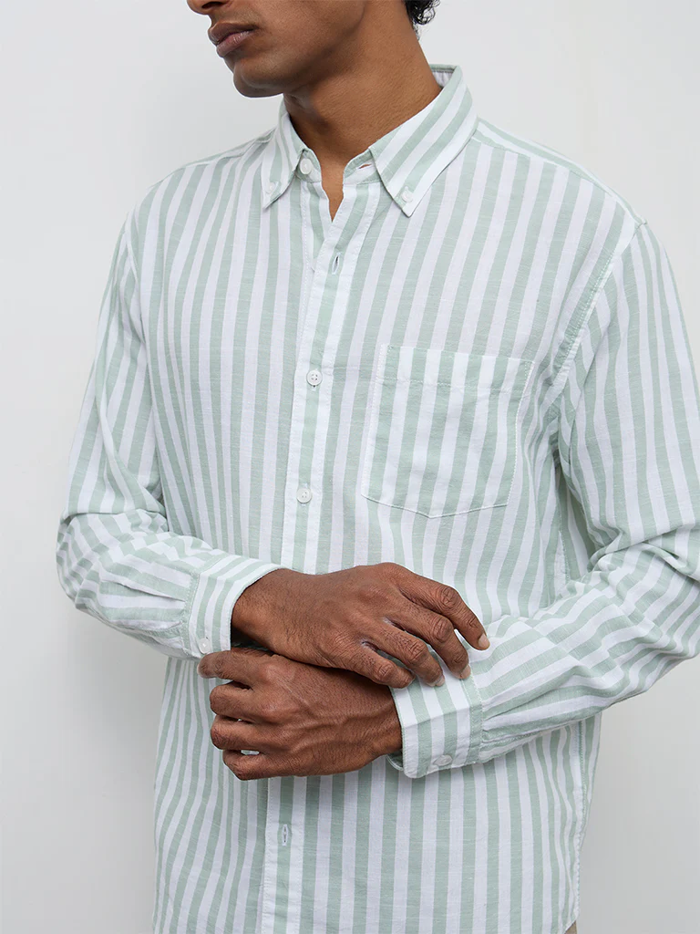 WES Casuals Sage Striped Relaxed-Fit Cotton-Blend Shirt - Image 3