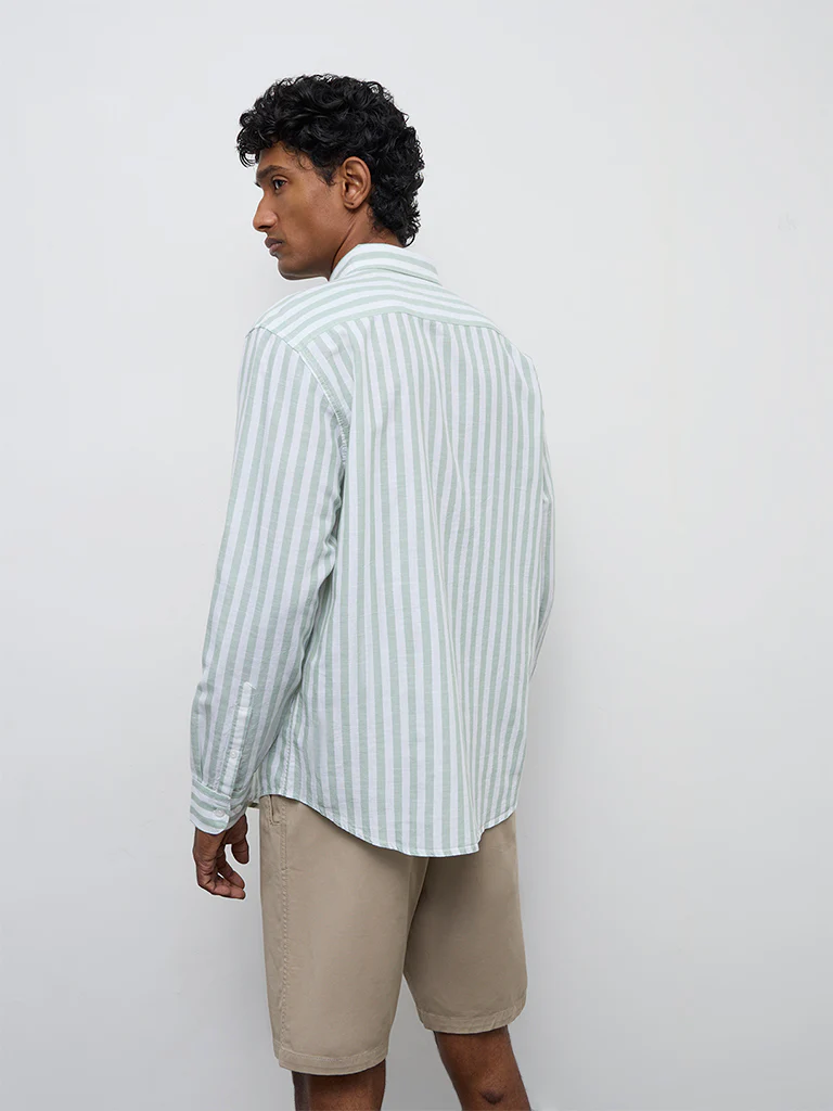 WES Casuals Sage Striped Relaxed-Fit Cotton-Blend Shirt - Image 4