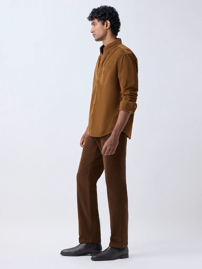 WES Casuals Tan Corduroy Relaxed-Fit Cotton Shirt - Image 3