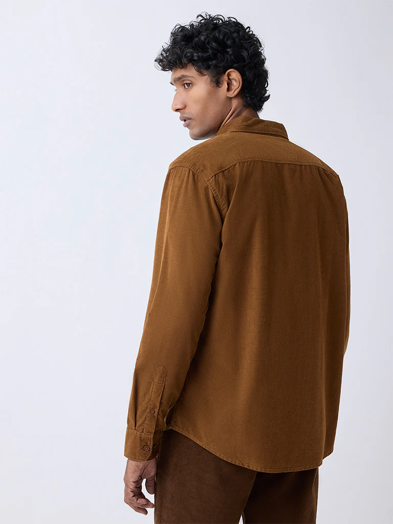 WES Casuals Tan Corduroy Relaxed-Fit Cotton Shirt - Image 5