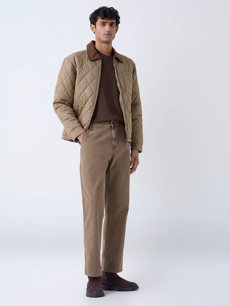 WES Casuals Tan Relaxed-Fit Mid-Rise Jeans