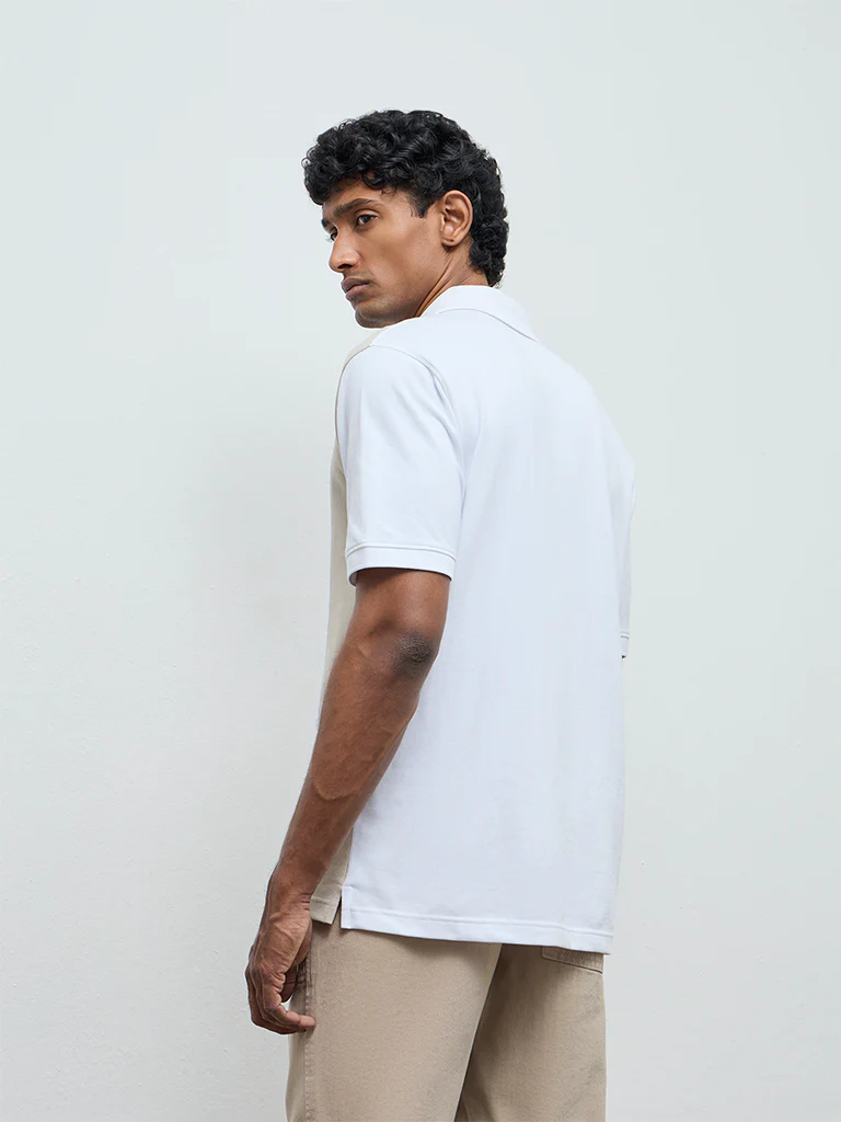 WES Casuals Taupe Relaxed-Fit Cotton-Blend Quarter-Zip Polo T-Shirt - Image 5