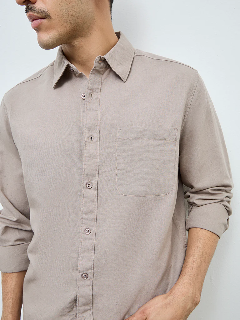 WES Casuals Taupe Relaxed-Fit Cotton-Blend Shirt - Image 3