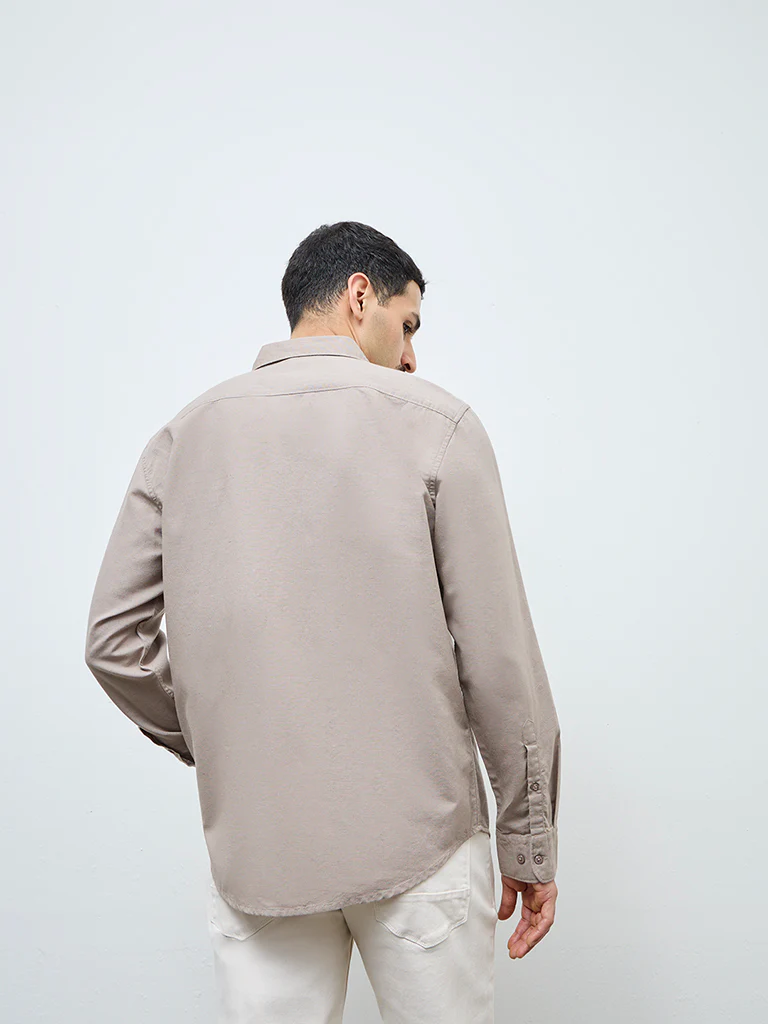 WES Casuals Taupe Relaxed-Fit Cotton-Blend Shirt - Image 4