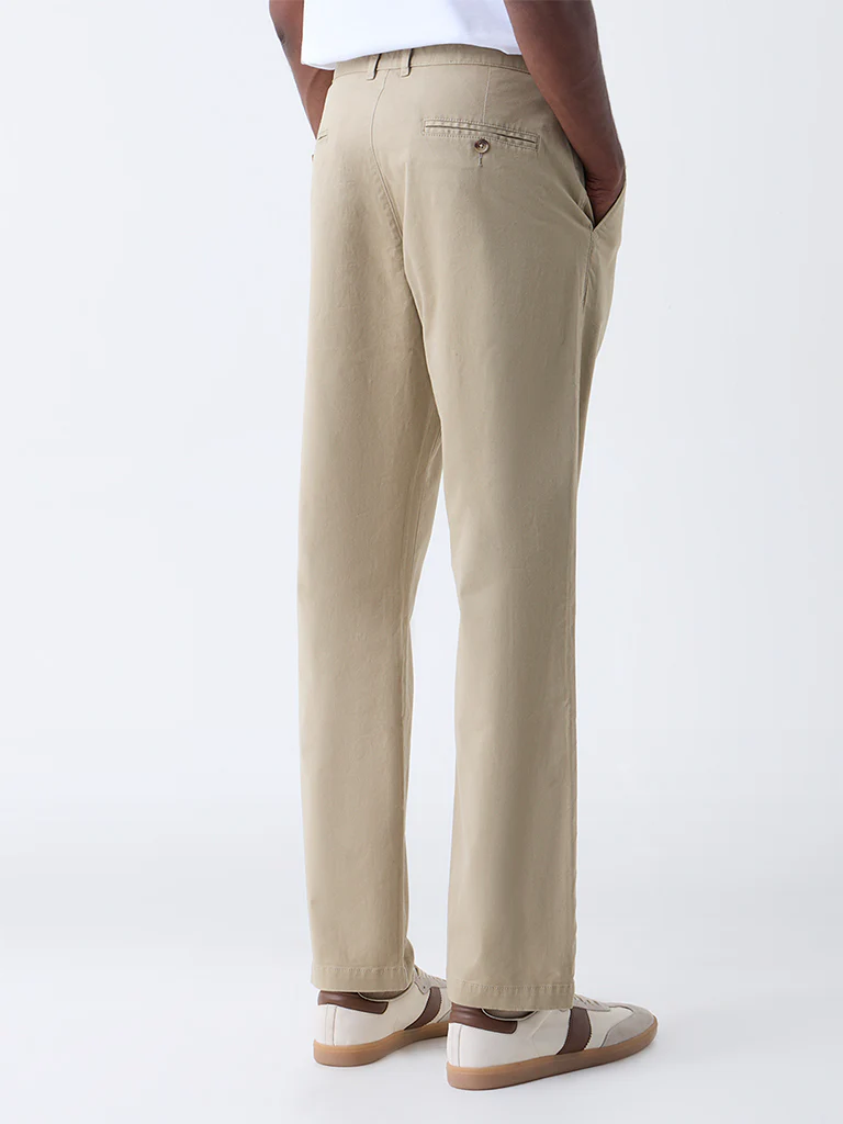 WES Casuals Taupe Relaxed-Fit Mid-Rise Cotton-Blend Chinos - Image 5