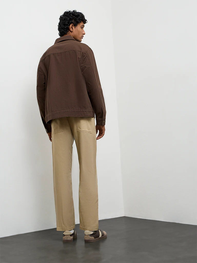 WES Casuals Taupe Relaxed-Fit Mid-Rise Cotton-Blend Chinos - Image 5