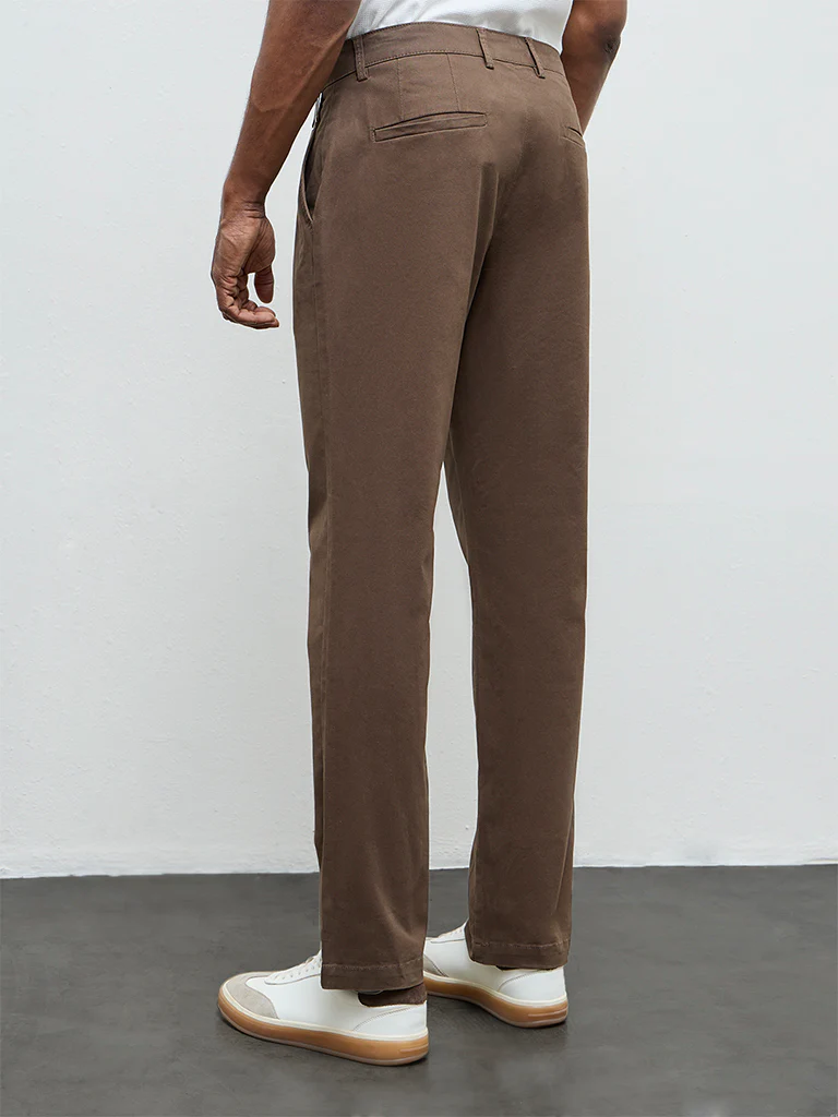 WES Casuals Taupe Relaxed-Fit Mid-Rise Cotton-Blend Trousers - Image 4