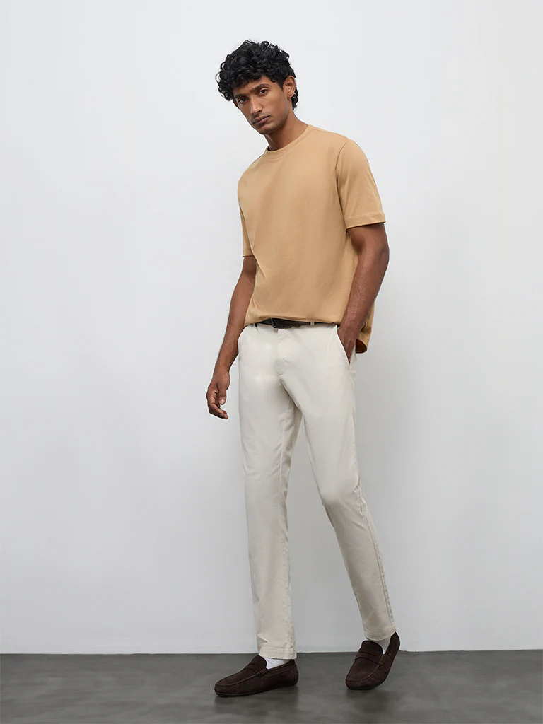 WES Casuals Taupe Slim-Fit Cotton T-Shirt - Image 3