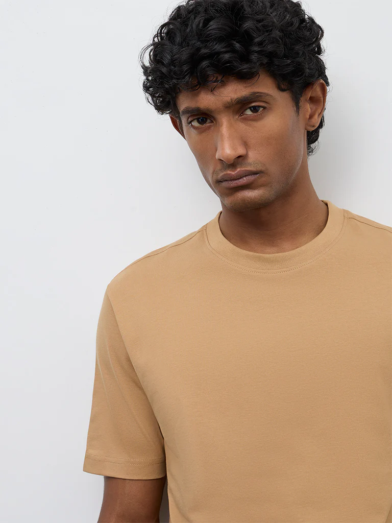 WES Casuals Taupe Slim-Fit Cotton T-Shirt - Image 4