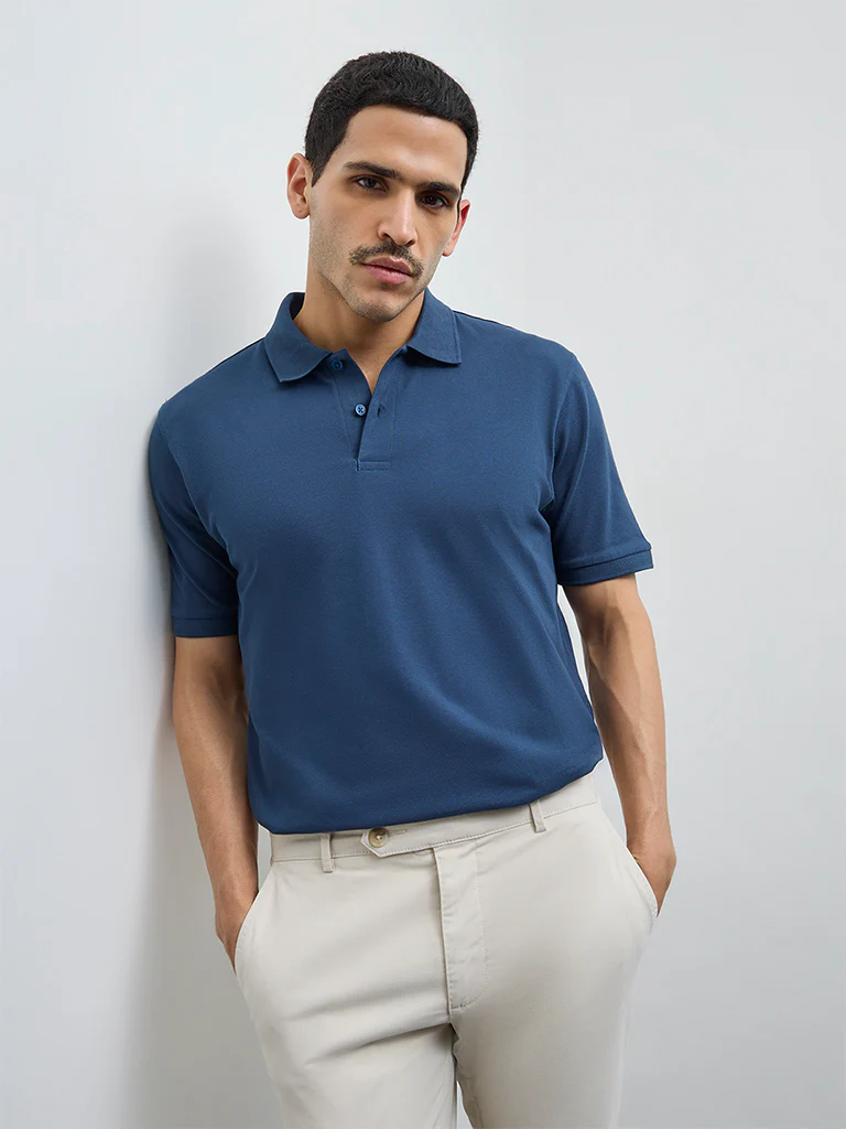 WES Casuals Teal Relaxed-Fit Cotton-Blend Polo T-Shirt