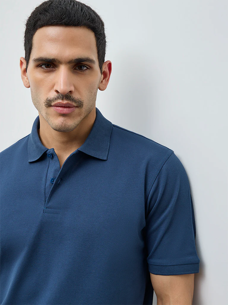 WES Casuals Teal Relaxed-Fit Cotton-Blend Polo T-Shirt - Image 4