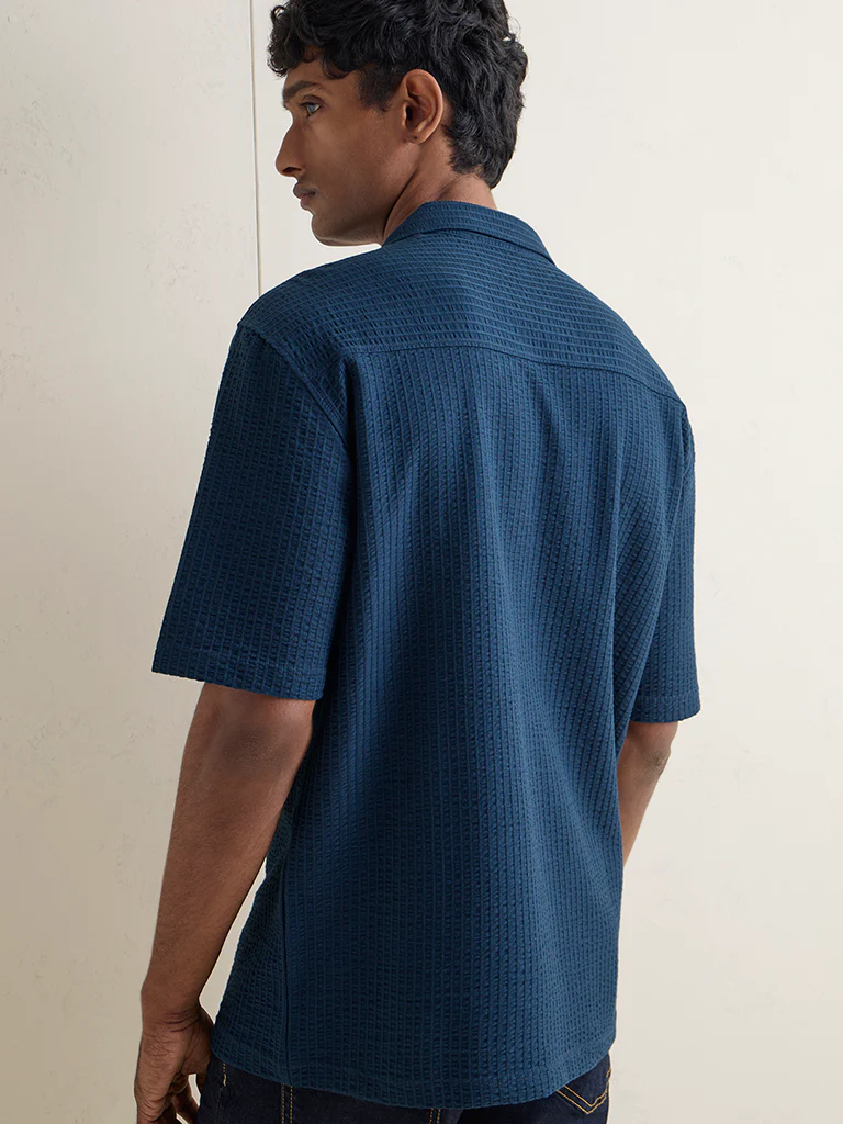 WES Casuals Teal Textured Relaxed-Fit Cotton-Blend Shirt - Image 4