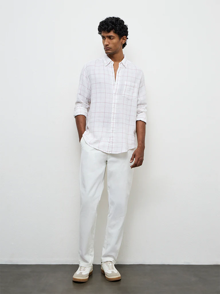 WES Casuals White Checkered Relaxed-Fit Cotton Shirt - Image 2