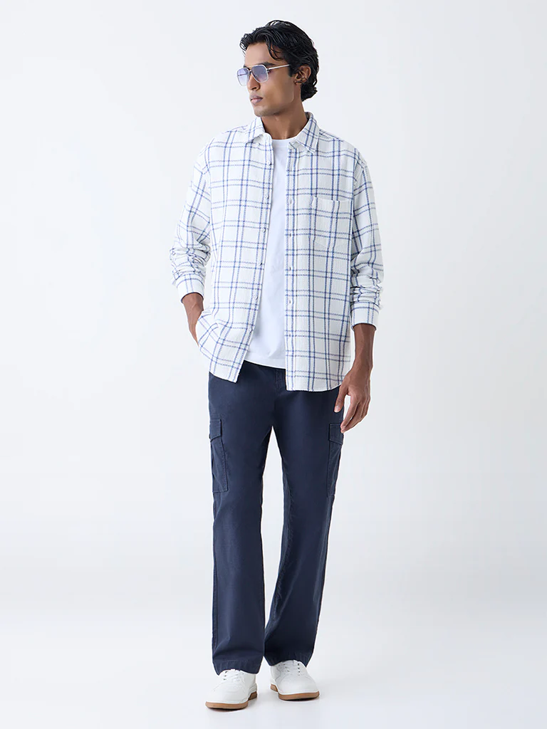 WES Casuals White Checks Detailed Relaxed-Fit Cotton Shirt - Image 2