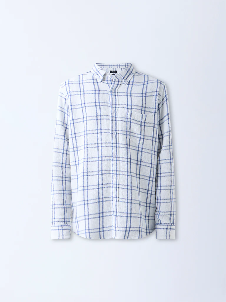 WES Casuals White Checks Detailed Relaxed-Fit Cotton Shirt - Image 5