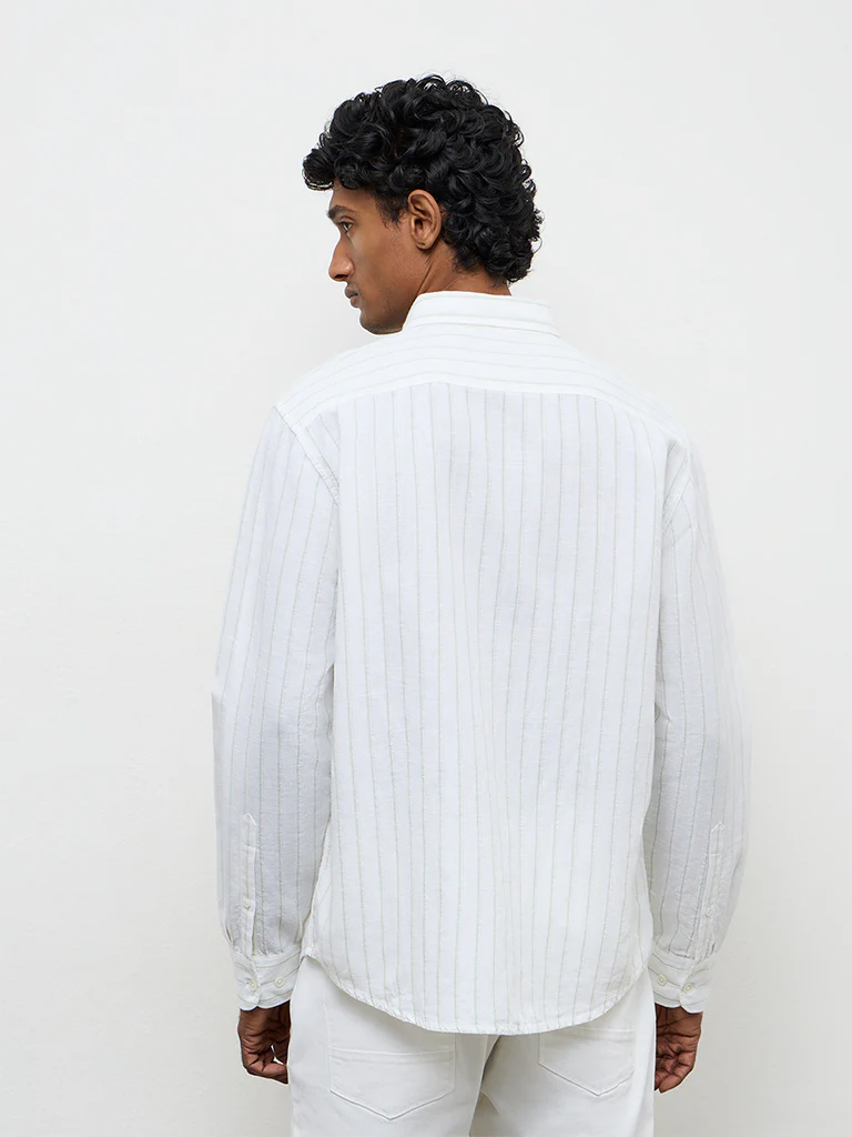 WES Casuals White Pinstriped Relaxed-Fit Cotton-Blend Shirt - Image 4