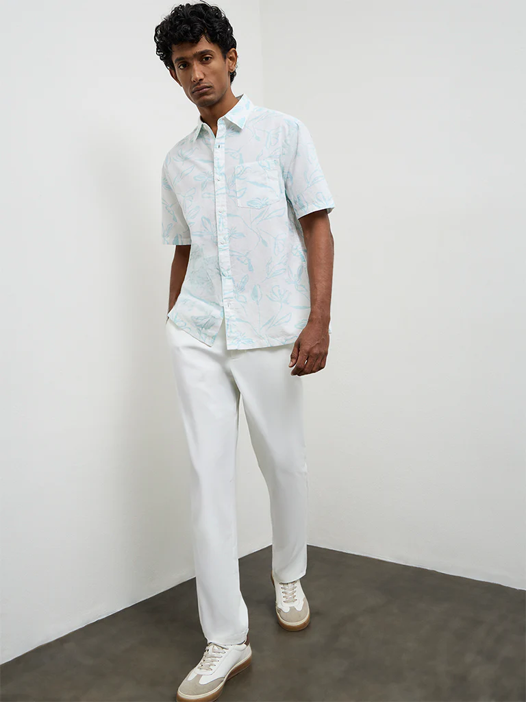 WES Casuals White Printed Relaxed-Fit Cotton-Blend Shirt - Image 2