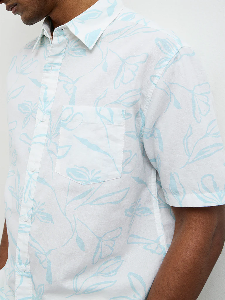 WES Casuals White Printed Relaxed-Fit Cotton-Blend Shirt - Image 3
