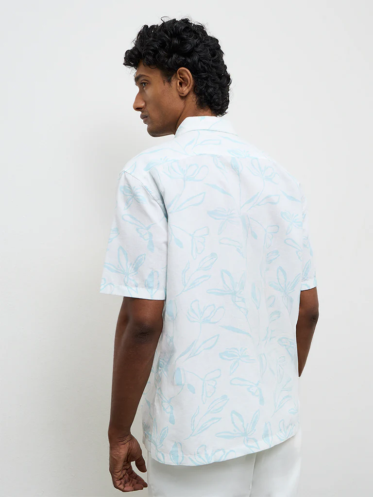 WES Casuals White Printed Relaxed-Fit Cotton-Blend Shirt - Image 4
