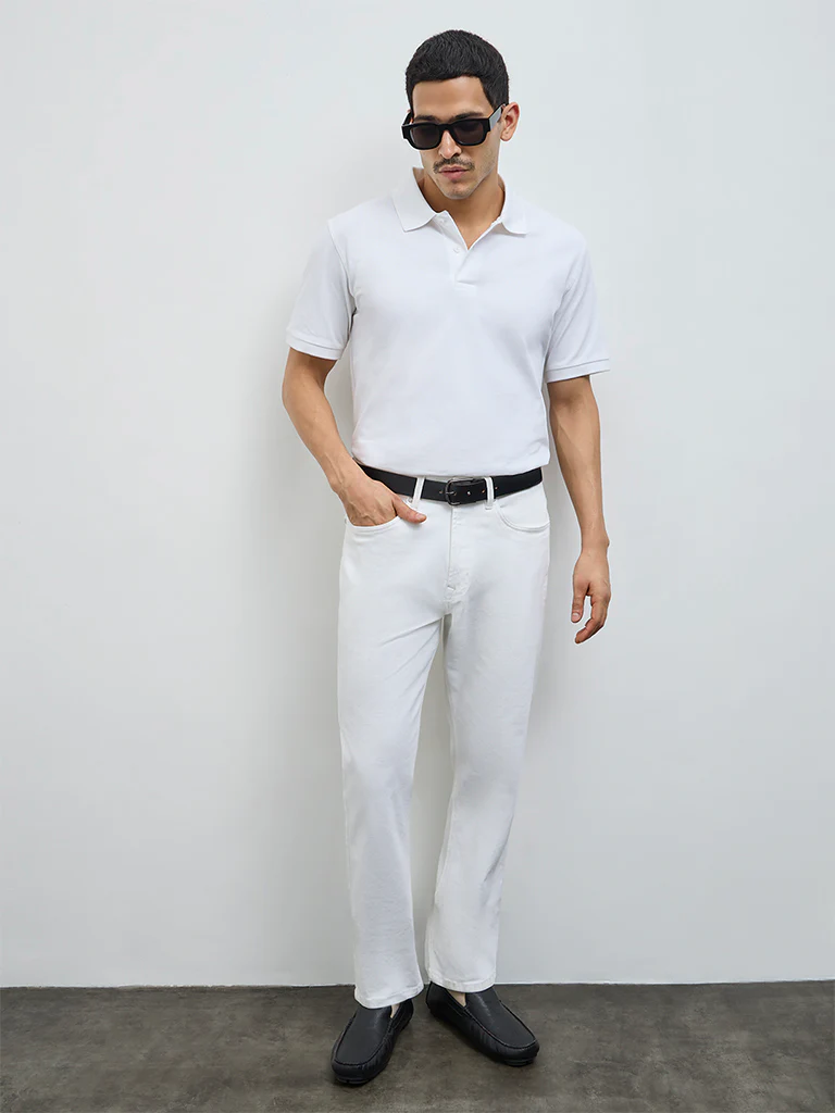 WES Casuals White Relaxed-Fit Cotton-Blend Polo T-Shirt - Image 2