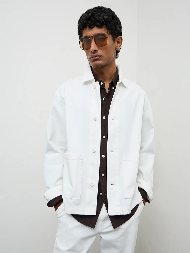WES Casuals White Relaxed-Fit Cotton Jacket