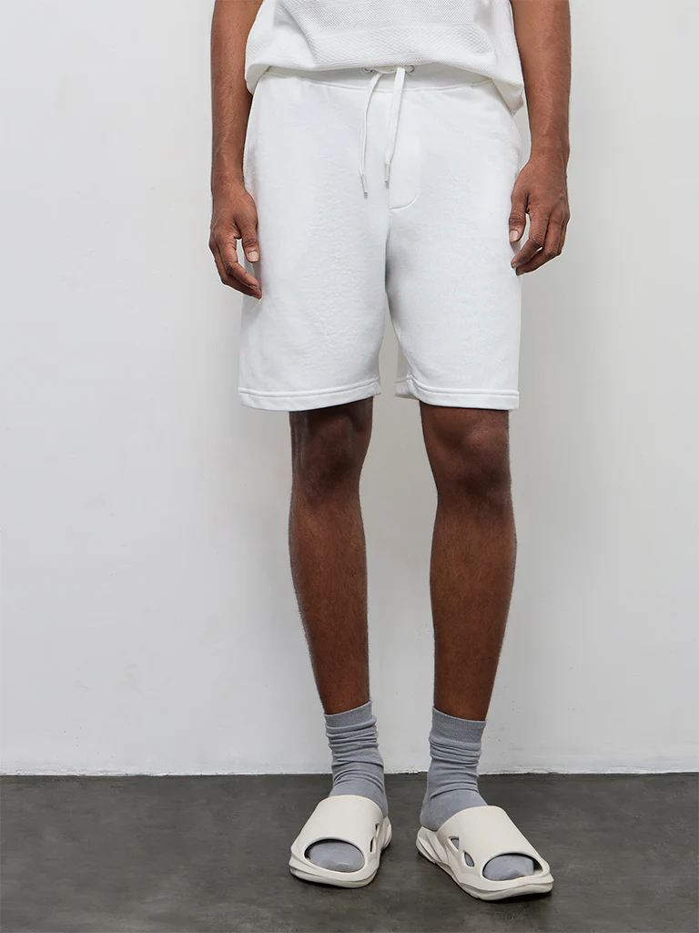 WES Casuals White Relaxed-Fit Mid-Rise Shorts