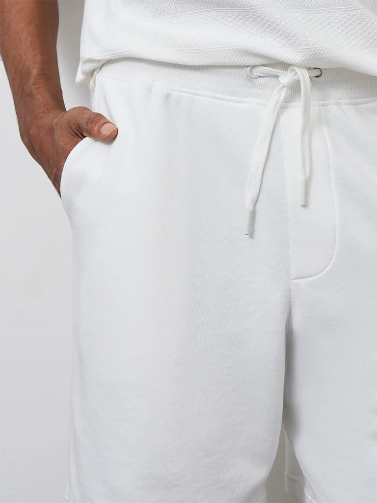 WES Casuals White Relaxed-Fit Mid-Rise Shorts - Image 4