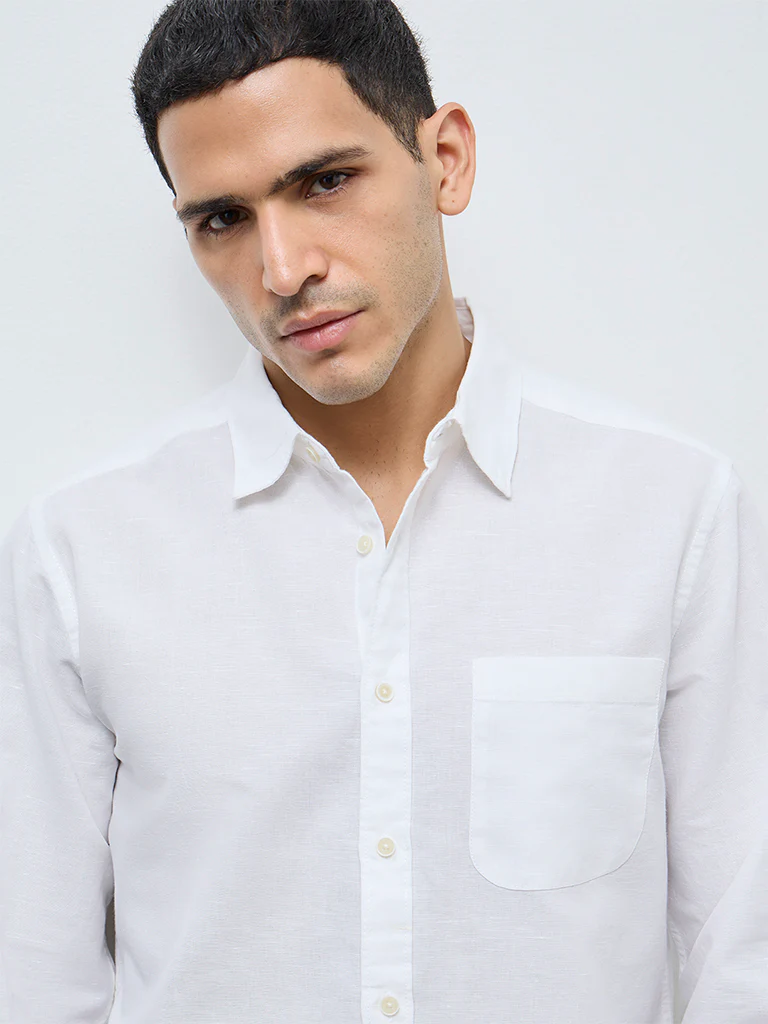WES Casuals White Seersucker Striped Relaxed-Fit Shirt - Image 4