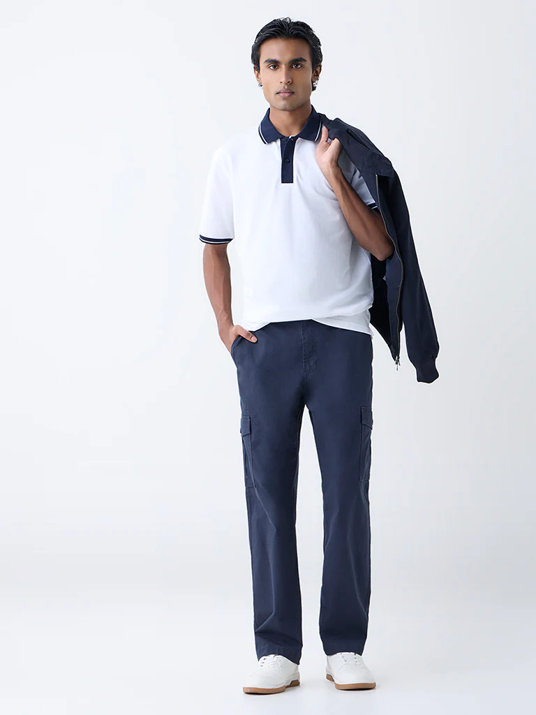 WES Casuals White Self Relaxed-Fit Cotton-Blend Polo T-Shirt - Image 3