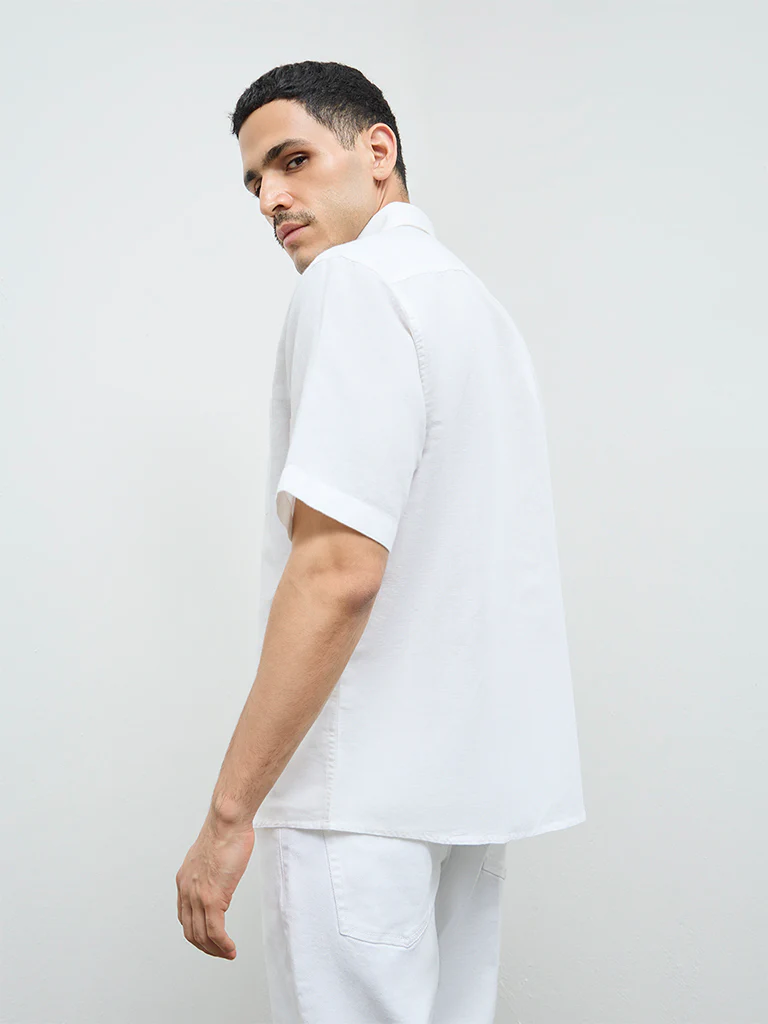 WES Casuals White Solid Relaxed-Fit Linen-Blend Shirt - Image 5