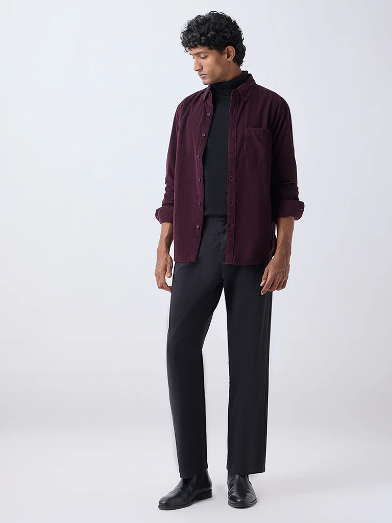 WES Casuals Wine Relaxed-Fit Corduroy Shirt - Image 3