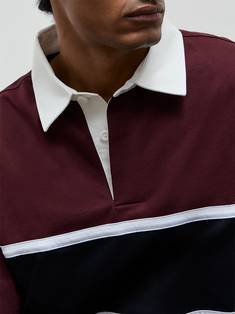 WES Casuals Wine Relaxed-Fit Cotton-Blend Polo T-Shirt - Image 4