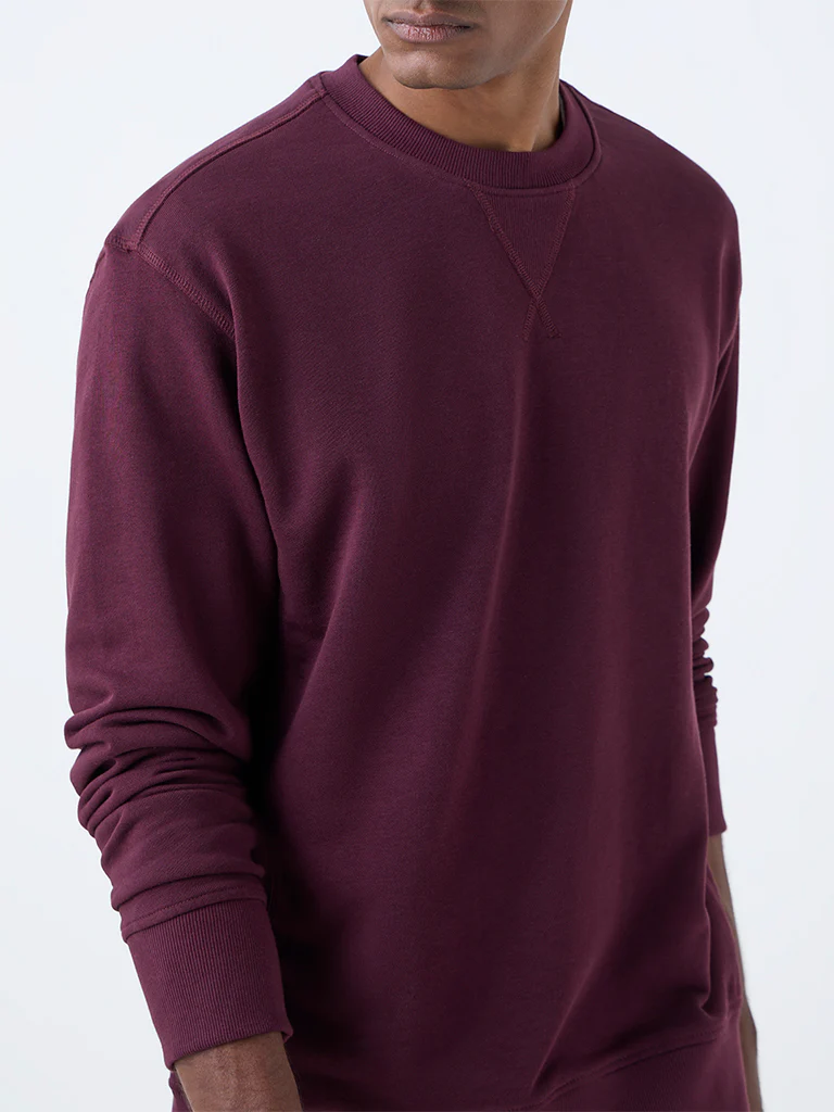 WES Casuals Wine Relaxed-Fit Cotton-Blend Sweatshirt - Image 4