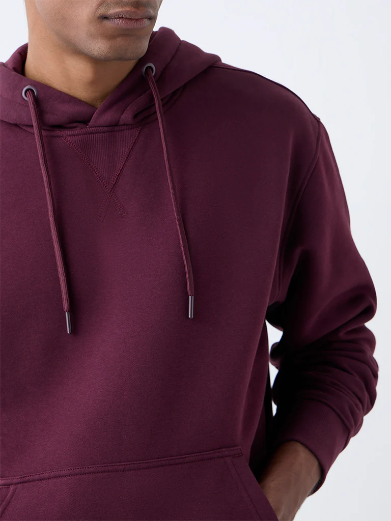 WES Casuals Wine Solid Relaxed-Fit Cotton-Blend Hoodie - Image 4