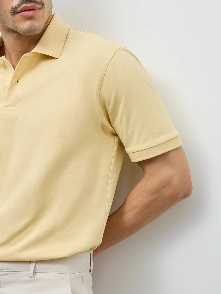 WES Casuals Yellow Relaxed-Fit Cotton-Blend Polo T-Shirt - Image 4