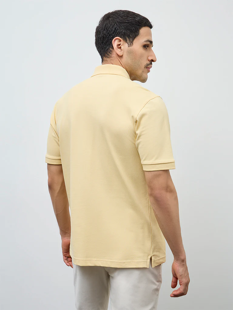 WES Casuals Yellow Relaxed-Fit Cotton-Blend Polo T-Shirt - Image 5
