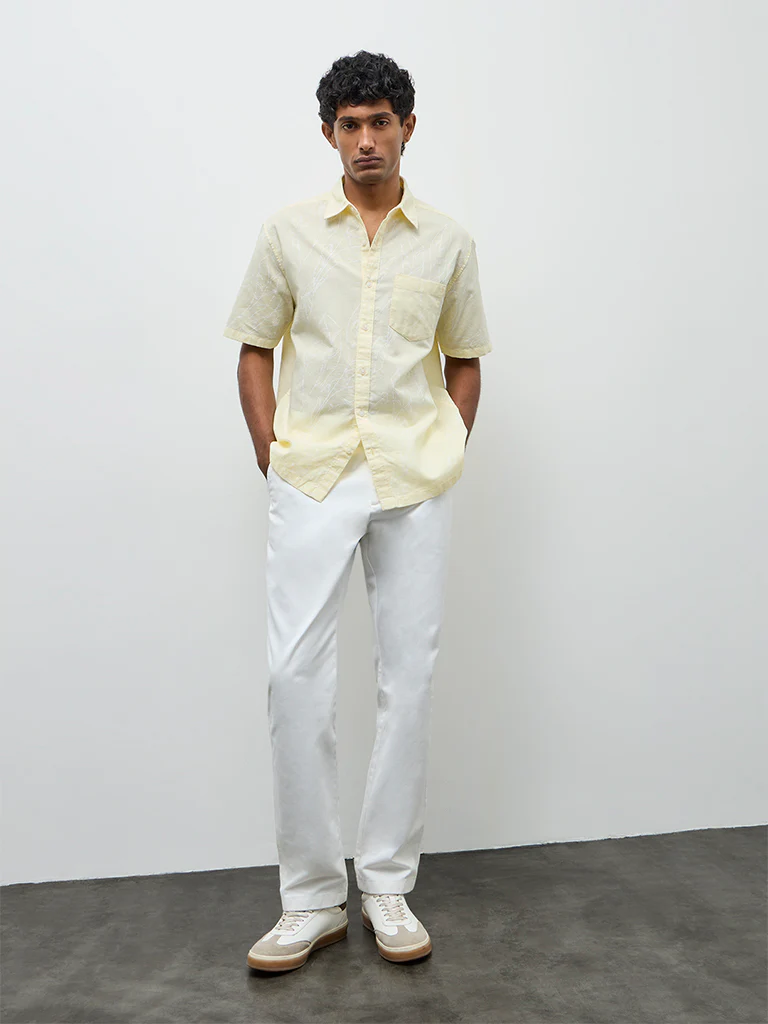 WES Casuals Yellow Relaxed-Fit Cotton-Blend Shirt - Image 4