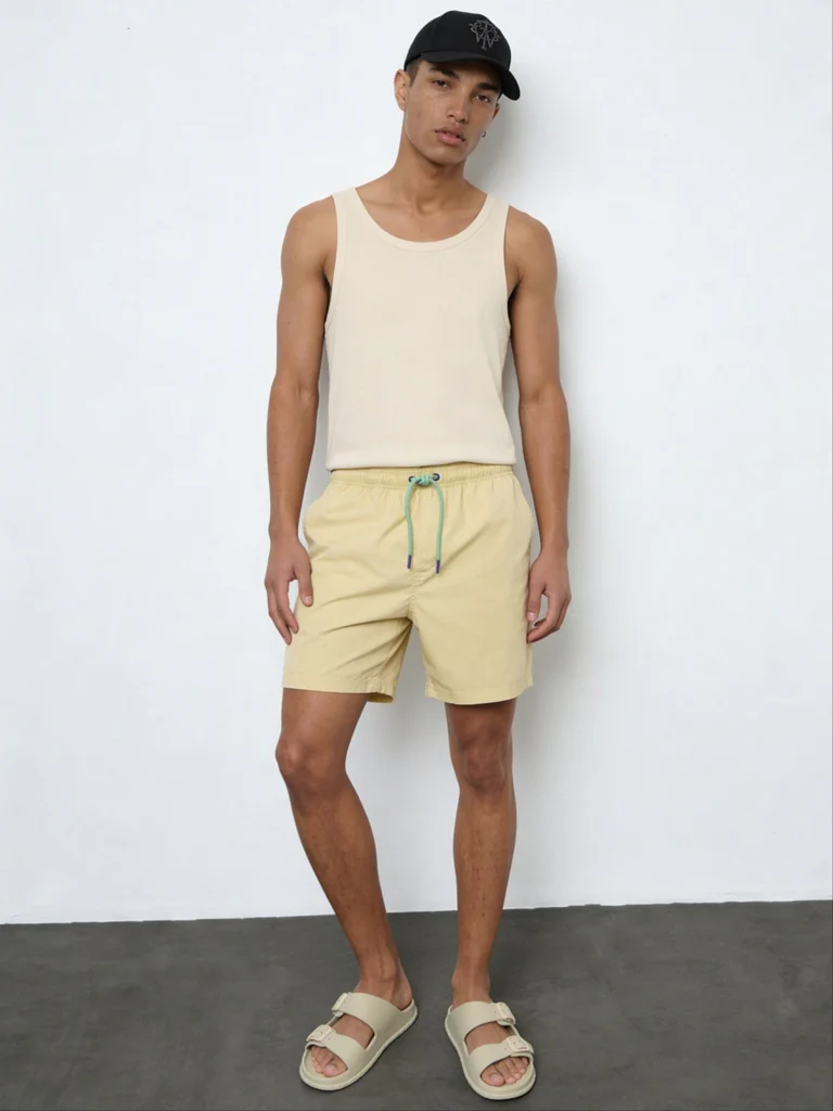 WES Casuals Yellow Relaxed-Fit Mid-Rise Swimwear Shorts