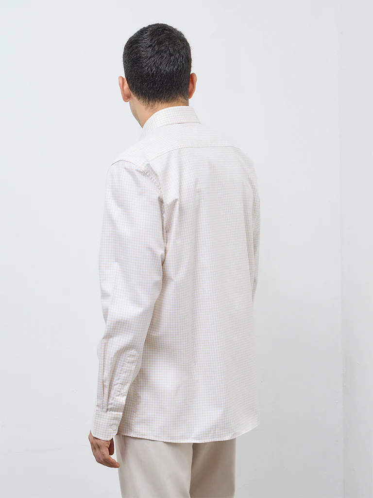 WES Formals Beige Checkered Relaxed-Fit Cotton Shirt - Image 4
